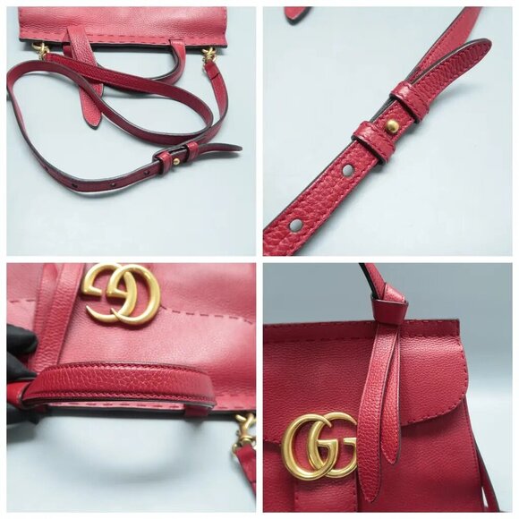 100% Authentic GUCCI GG Marmont Red Leather Satchel 922-12524 - Picture 8 of 12